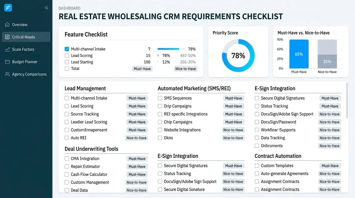 Real Estate Wholesaling CRM Requirements Checklist